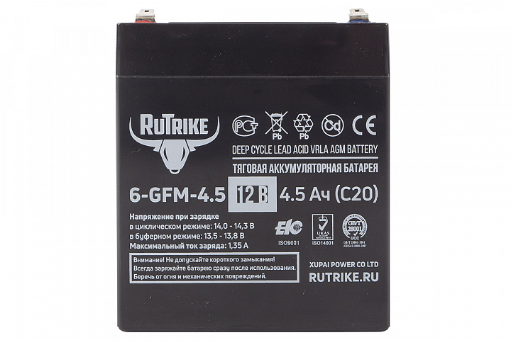 тяговый аккумулятор RuTrike 6-GFM-4,5 (12V4,5A/H C20)