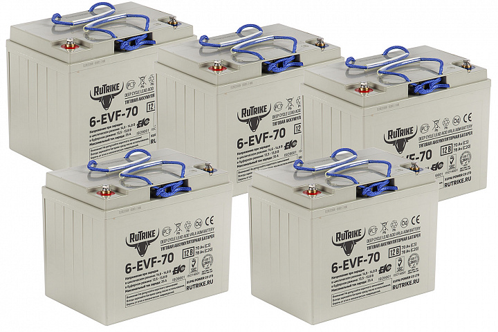 картинка Комплект тяговых аккумуляторов RuTrike 6-EVF-70 (60V70A/H C3) от магазина Eltreco
