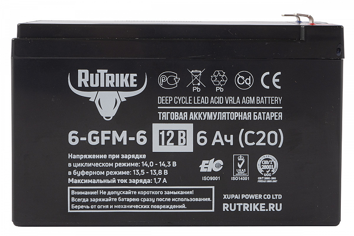 тяговый аккумулятор RuTrike 6-GFM-6 (12V6A/H C20)