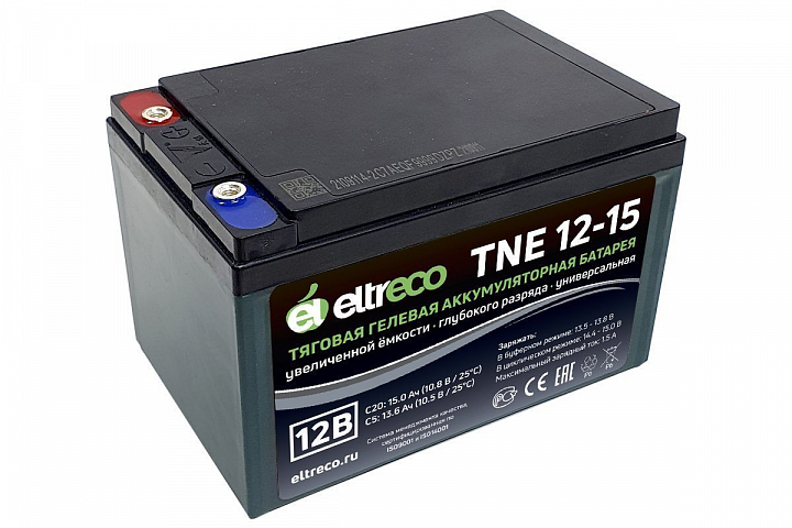 картинка Тяговый аккумулятор Eltreco TNE12-15 (12V12A/H C3) болт от магазина Eltreco