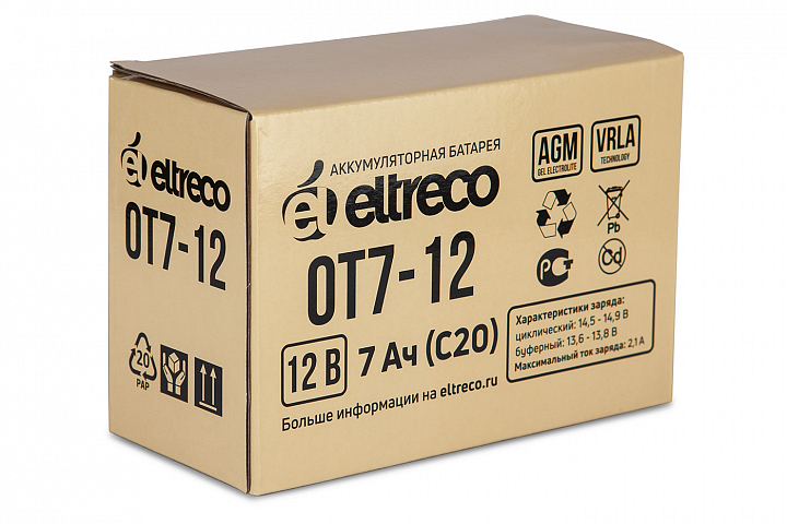 картинка Тяговый аккумулятор ELTRECO OT7-12 (6-F-7) (12V7A/H C20) от магазина Eltreco