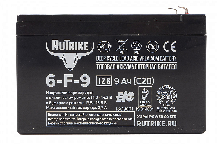 тяговый аккумулятор RuTrike 6-F-9 (12V9A/H C20)
