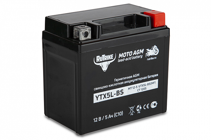 картинка Аккумулятор стартерный для мототехники Rutrike YTX5L-BS (12V/5Ah) (UTX5L-BS, CT 1205, MT 12-5) от магазина Eltreco