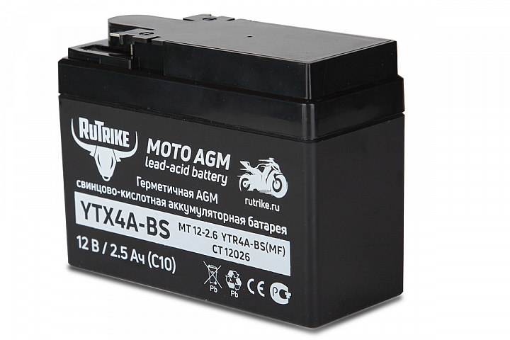 картинка Аккумулятор стартерный для мототехники Rutrike YTX4A-BS (12V/2,5Ah) (YTR4A-BS, CT 12026, MT 12-2.6) от магазина Eltreco