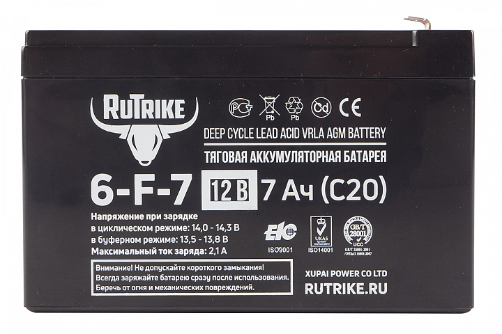 тяговый аккумулятор RuTrike 6-F-7 (12V7A/H C20)