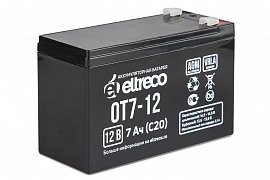 картинка Тяговый аккумулятор ELTRECO OT7-12 (6-F-7) (12V7A/H C20) магазин Eltreco являющийся официальным дистрибьютором в России 
