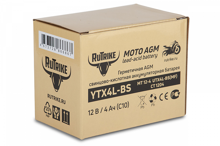 картинка Аккумулятор стартерный для мототехники Rutrike YTX4L-BS (12V/4Ah) (UTX4L-BS, CT 1204, MT 12-4) от магазина Eltreco