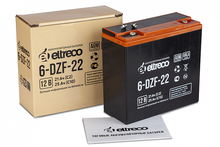 картинка Тяговый аккумулятор ELTRECO 6-DZF-22 (6-DZF-20) (12V22A/H C2) от магазина Eltreco