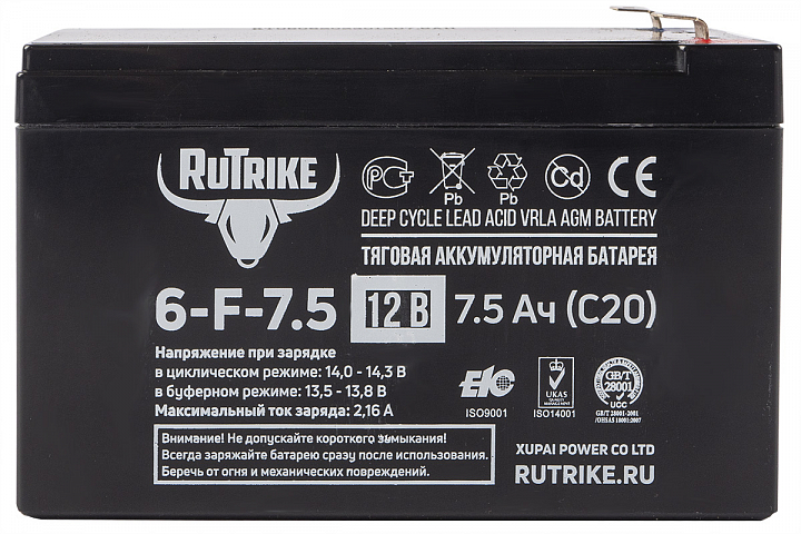картинка Тяговый аккумулятор RuTrike 6-F-7,5 (12V7,5A/H C20) от магазина Eltreco