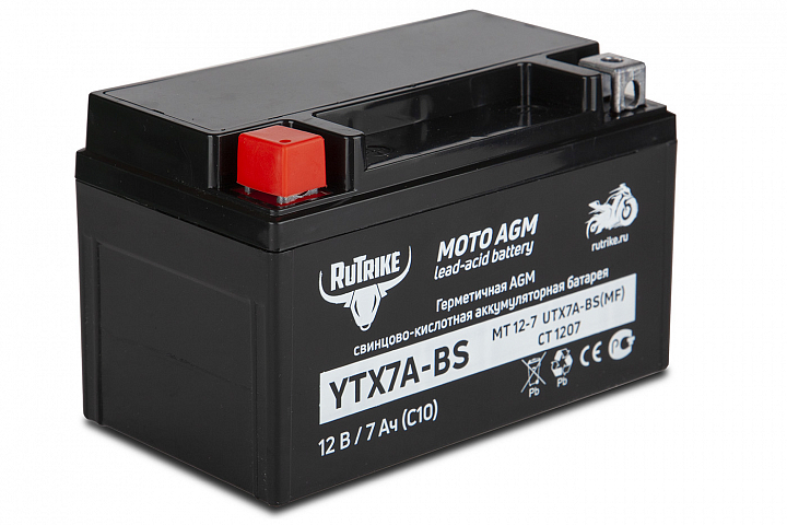 картинка Аккумулятор стартерный для мототехники Rutrike YTX7A-BS (12V/7Ah) (UTX7A-BS, CT 1207, MT 12-7) от магазина Eltreco