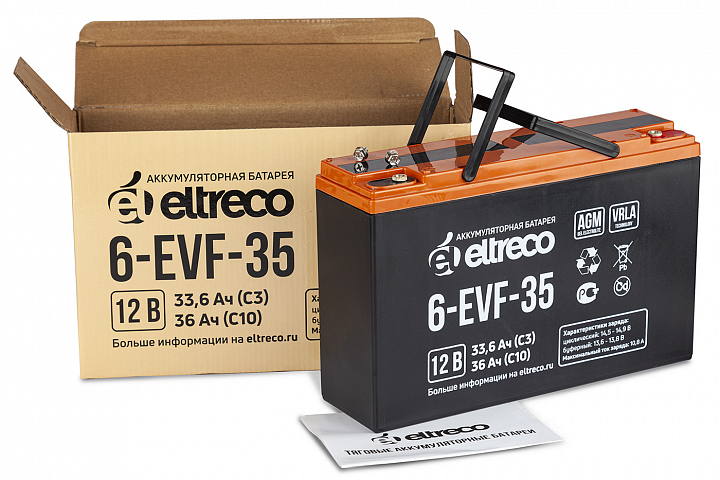 картинка Тяговый аккумулятор ELTRECO 6-EVF-35 (12V35A/H C3) от магазина Eltreco