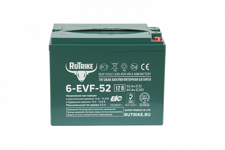 картинка Тяговый аккумулятор RuTrike 6-EVF-52 (12V52A/H C3) от магазина Eltreco
